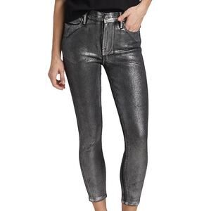 Frame NWT Le High Skinny Crop Chrome Noir Jeans Size 26 Metallic Stretch Denim